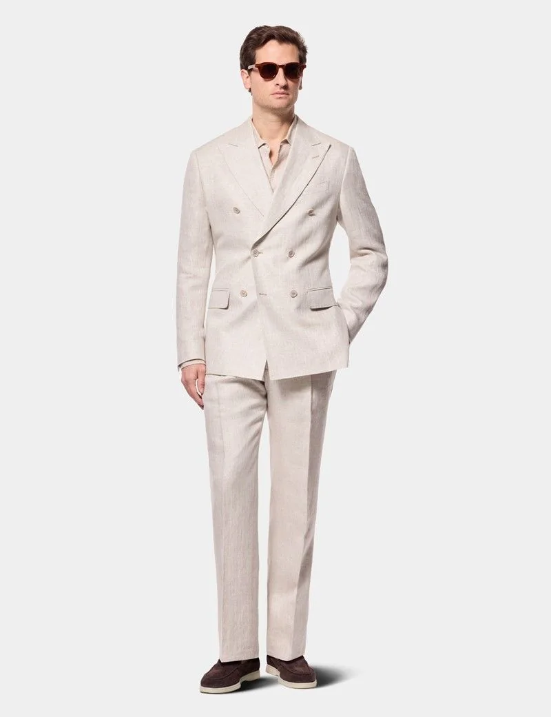 Tailored Fit Neutral Herringbone Linen Suit thumbnail 10