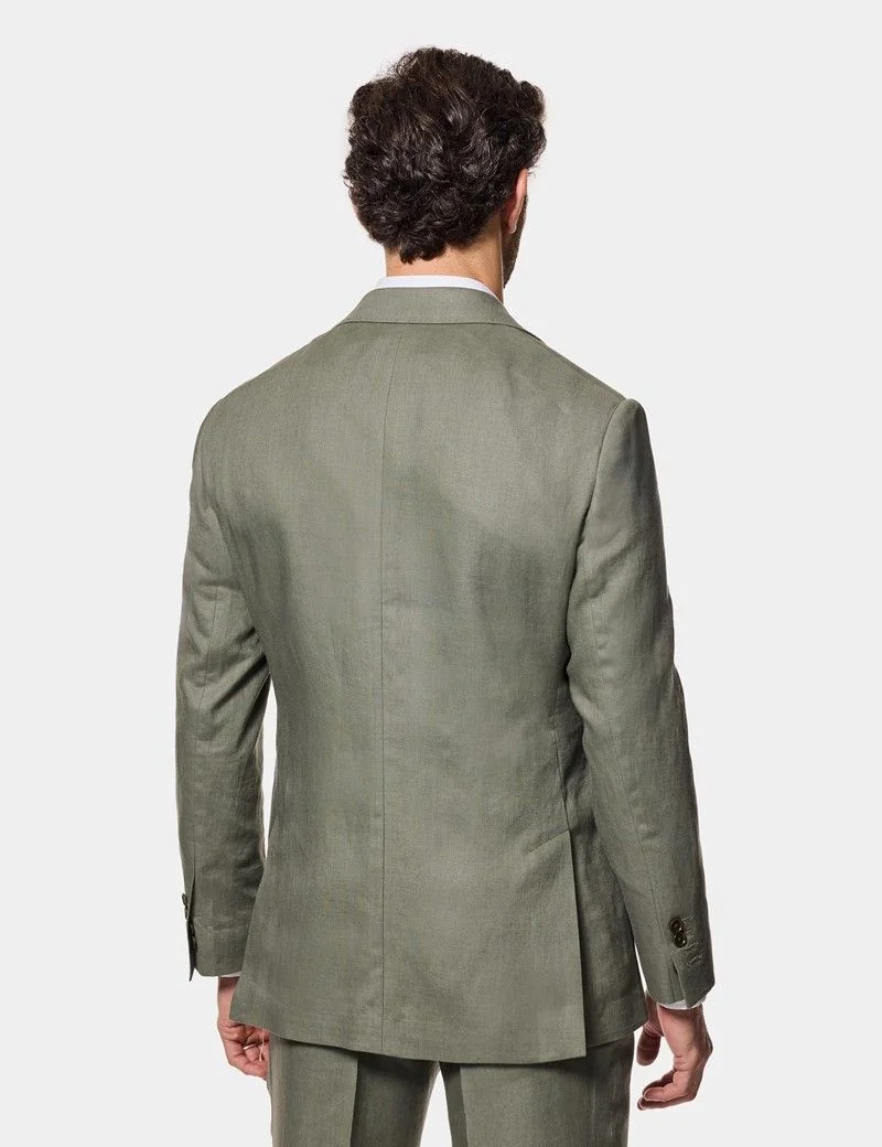 Tailored Fit Olive Linen Suit Jacket thumbnail 4