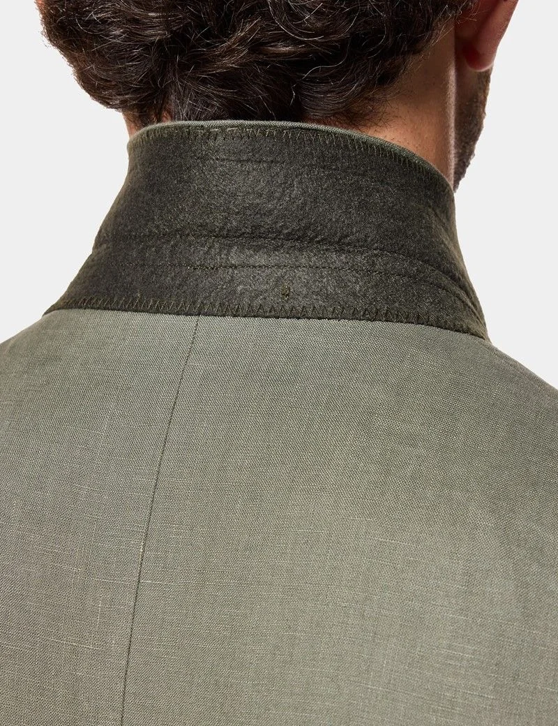 Tailored Fit Olive Linen Suit Jacket thumbnail 5