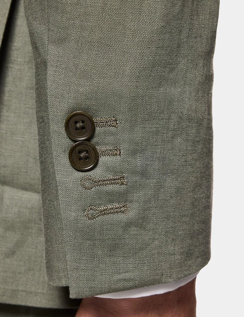 Tailored Fit Olive Linen Suit Jacket thumbnail 6