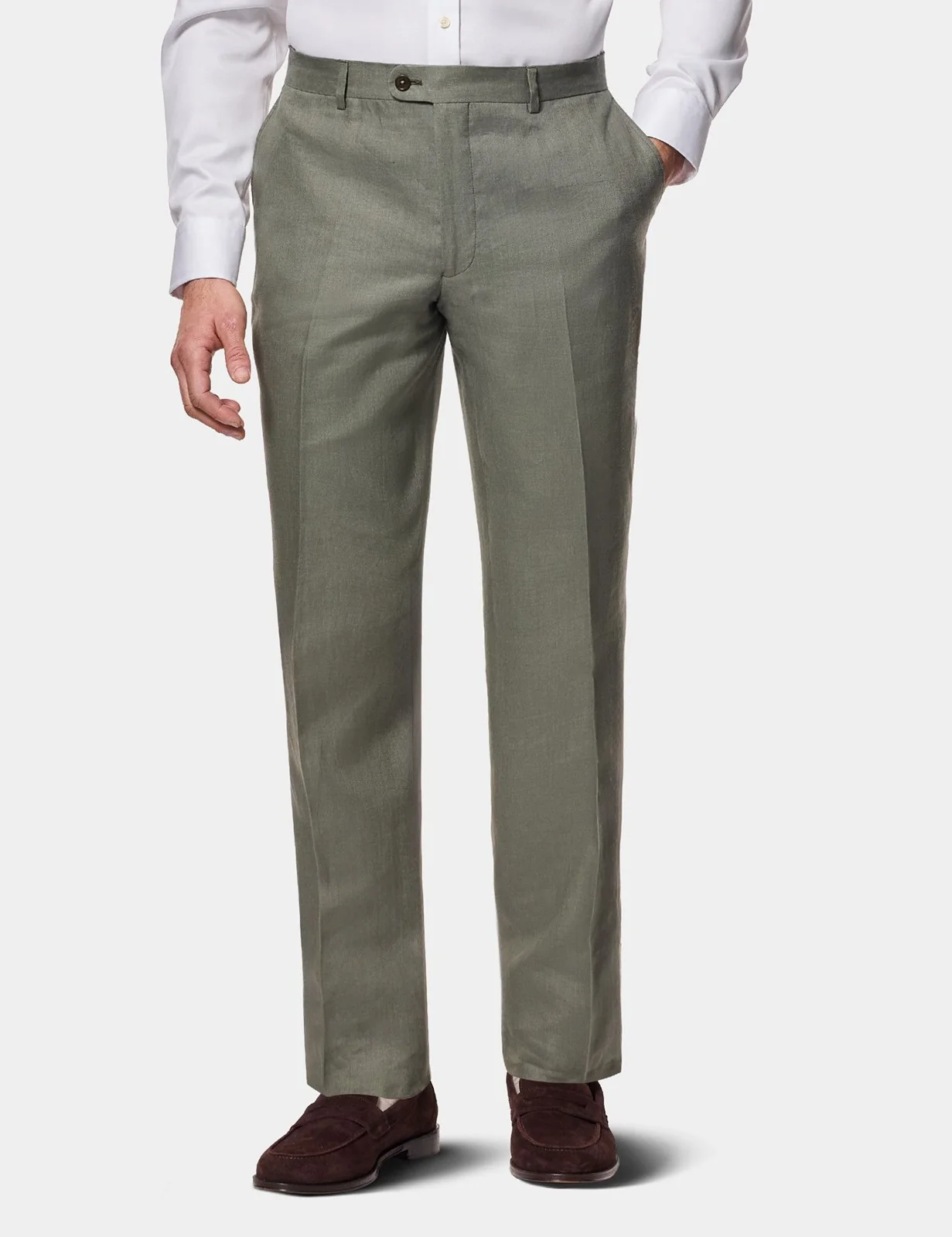 Tailored Fit Olive Linen Suit Trousers primary image