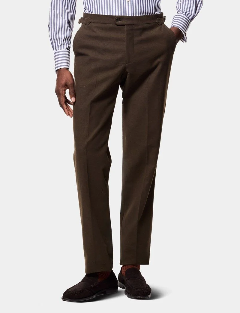 Tailored Fit Olive Moleskin 1913 Suit Trousers With Side Adjusters thumbnail 2