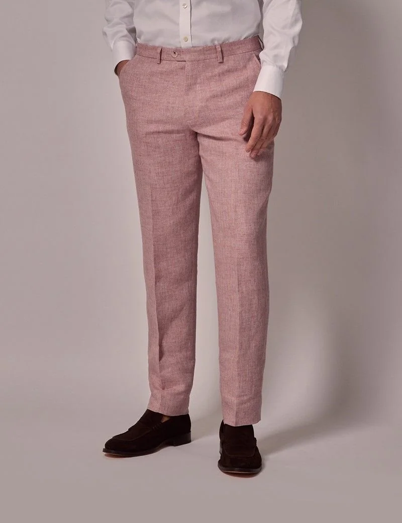 Tailored Fit Pink Herringbone 1913 Linen Trousers thumbnail 2