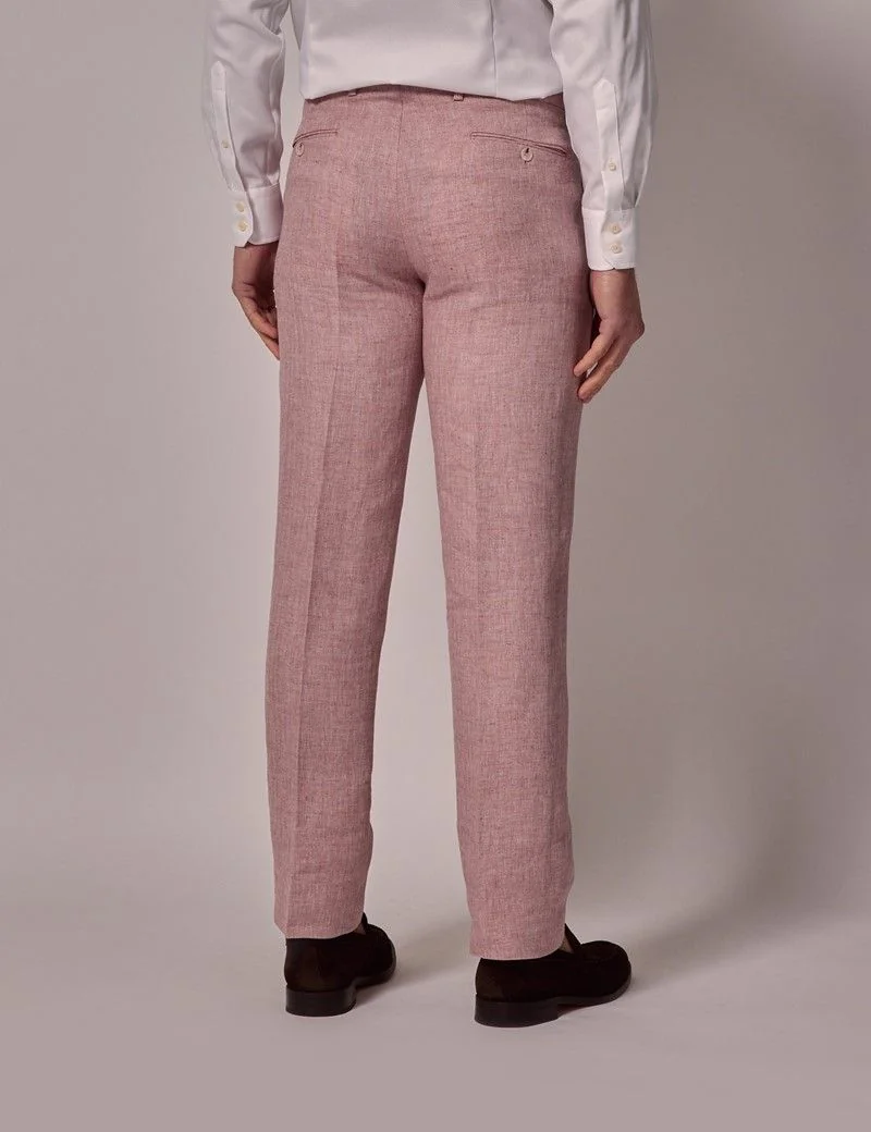 Tailored Fit Pink Herringbone 1913 Linen Trousers thumbnail 4