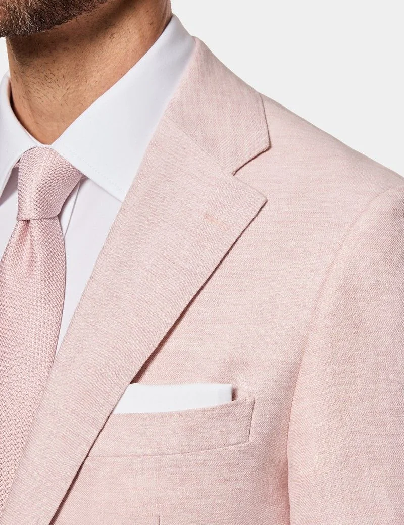 Tailored Fit Pink Linen Suit Jacket thumbnail 2
