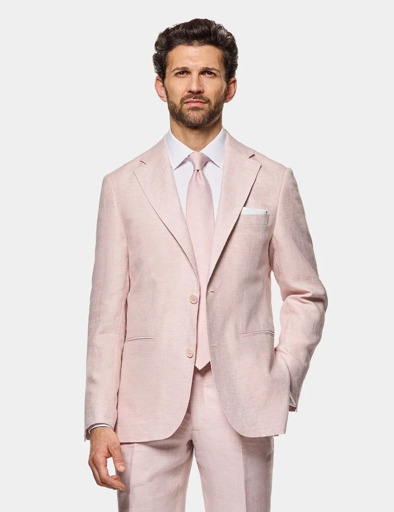Tailored Fit Pink Linen Suit Jacket thumbnail 3