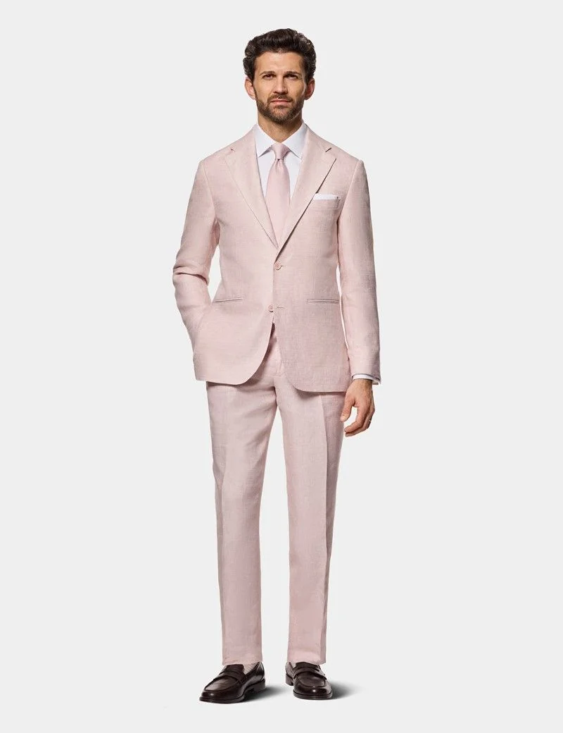 Tailored Fit Pink Linen Suit Jacket thumbnail 7