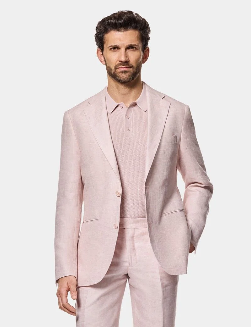 Tailored Fit Pink Linen Suit Jacket thumbnail 8