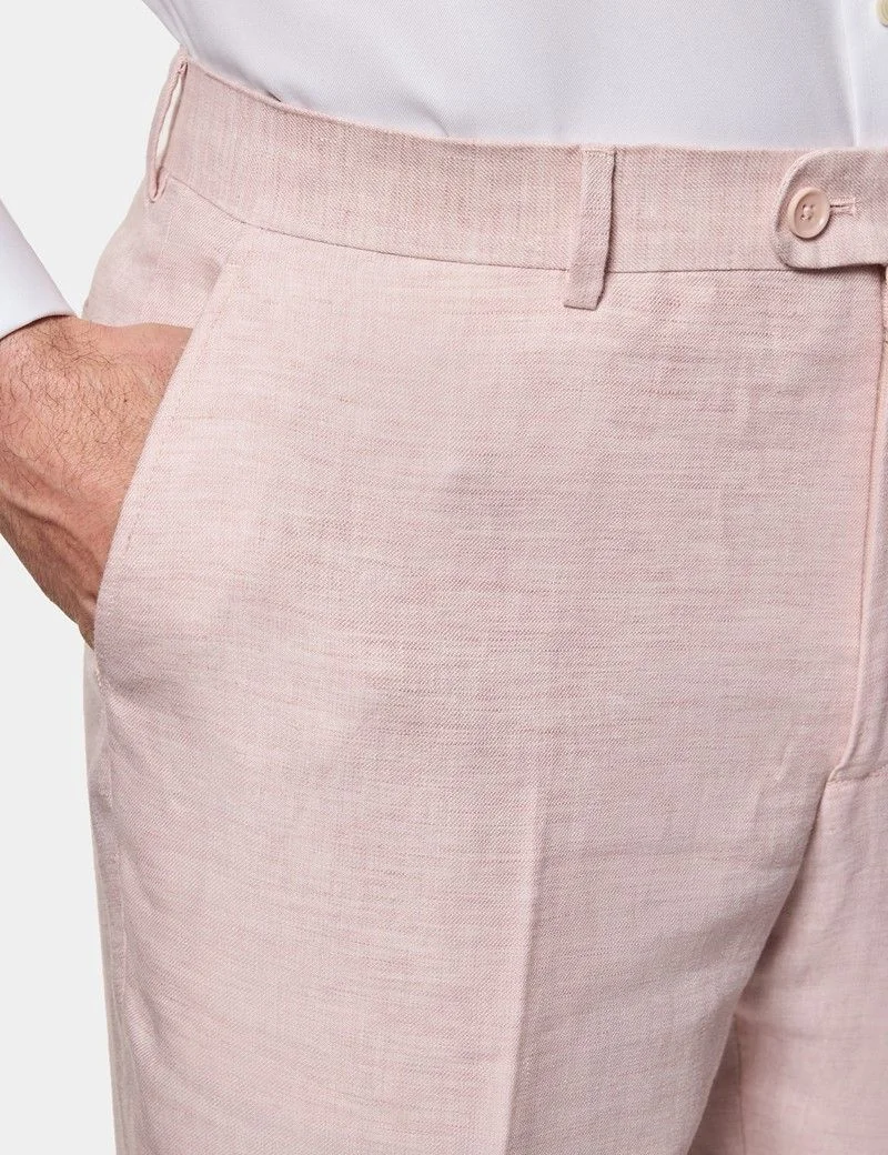 Tailored Fit Pink Linen Suit Trousers thumbnail 3