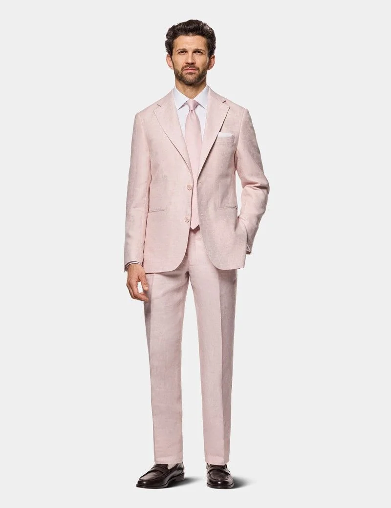 Tailored Fit Pink Linen Suit Trousers thumbnail 5