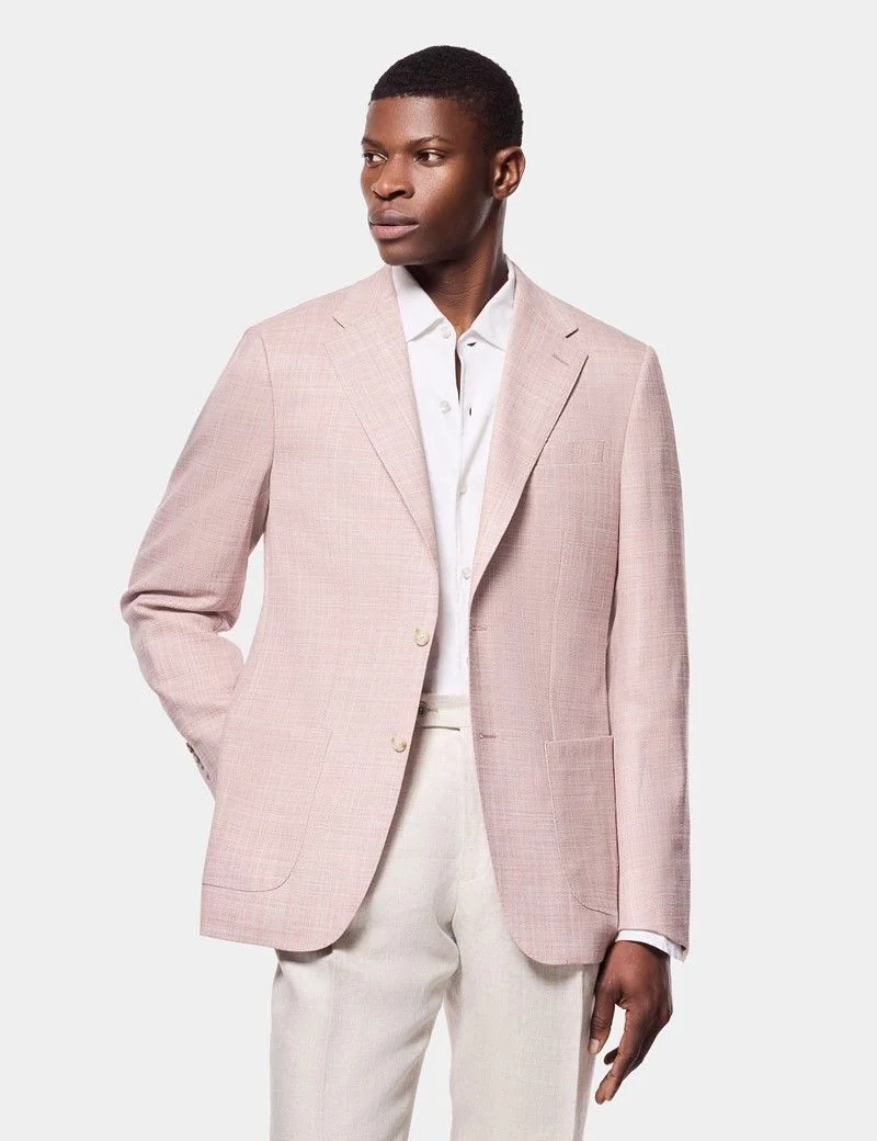 Tailored Fit Pink Twill Wool-Silk Blazer thumbnail 2