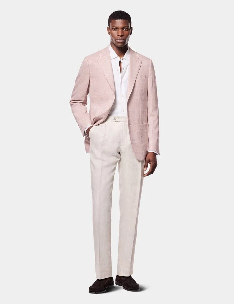 Tailored Fit Pink Twill Wool-Silk Blazer thumbnail 3