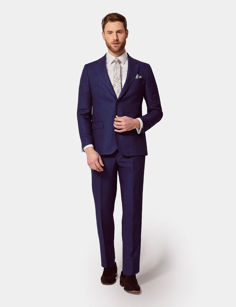 Tailored Fit Royal Blue Herringbone 1913 Linen Suit Jacket thumbnail 4
