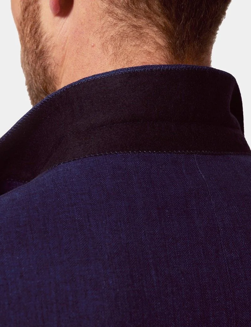 Tailored Fit Royal Blue Herringbone 1913 Linen Suit Jacket thumbnail 5
