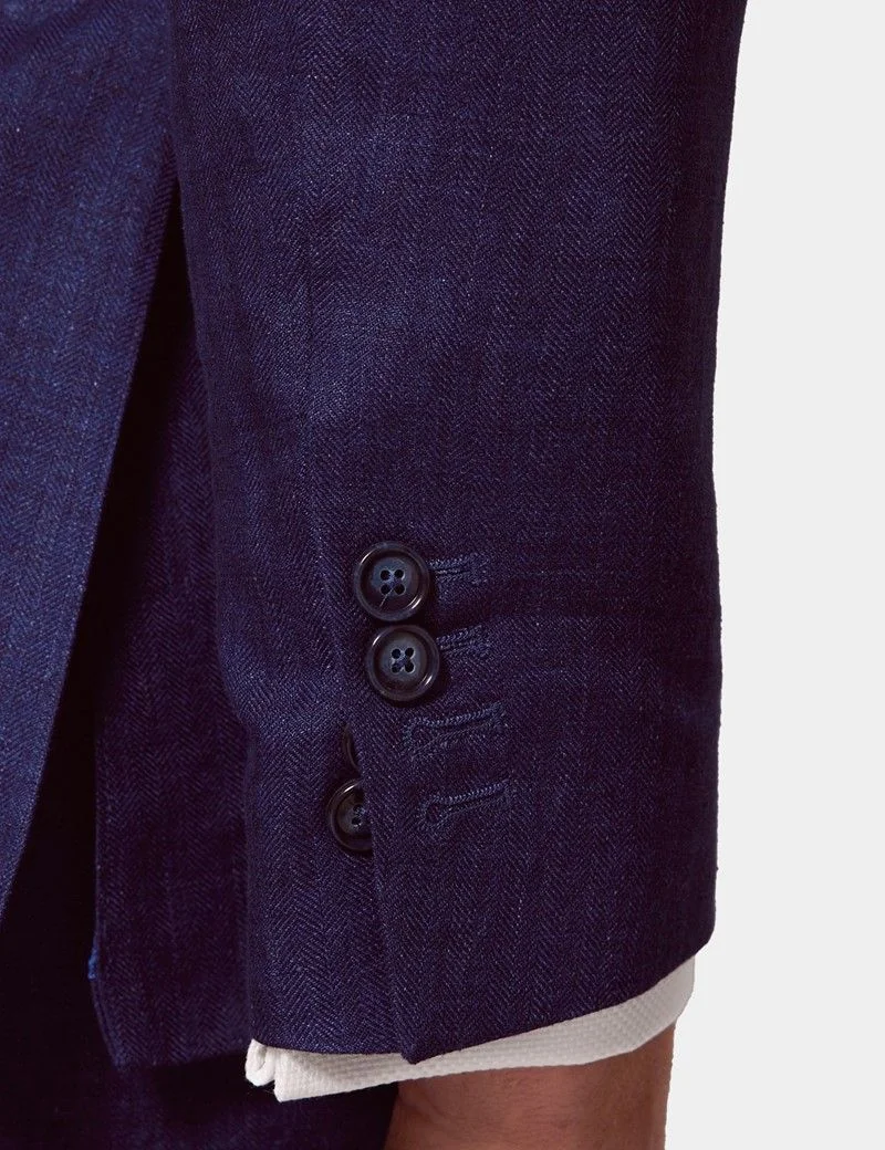 Tailored Fit Royal Blue Herringbone 1913 Linen Suit Jacket thumbnail 6