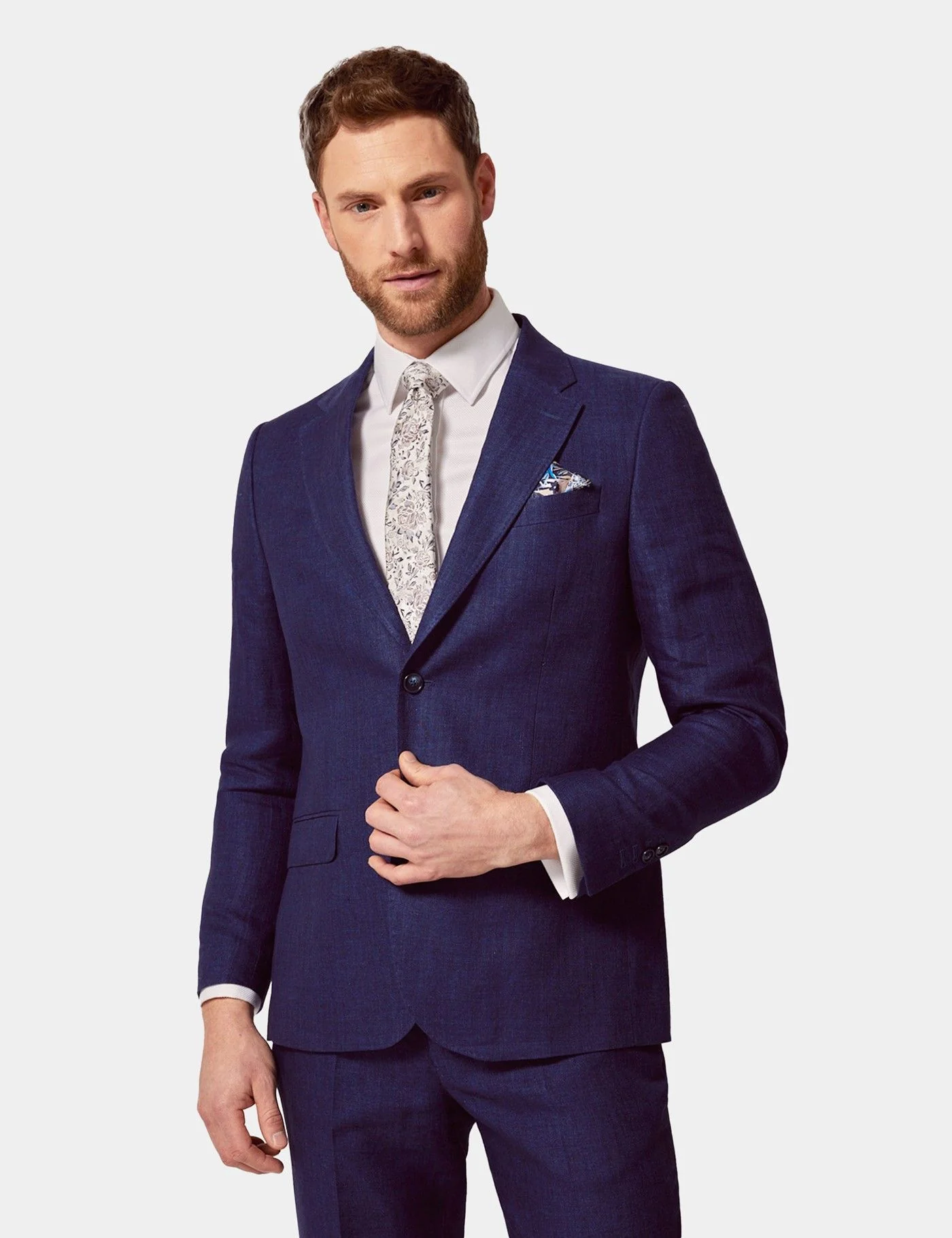 Tailored Fit Royal Blue Herringbone 1913 Linen Suit Jacket primary image