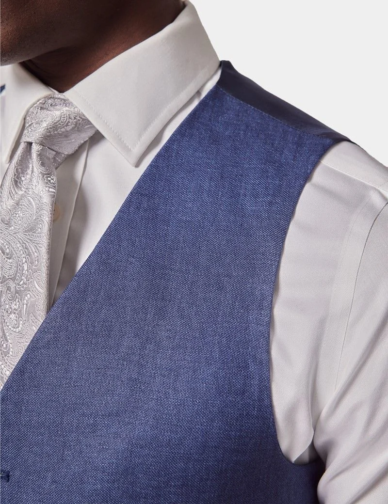 Tailored Fit Royal Blue Semi Plain 1913 Linen Waistcoat thumbnail 3