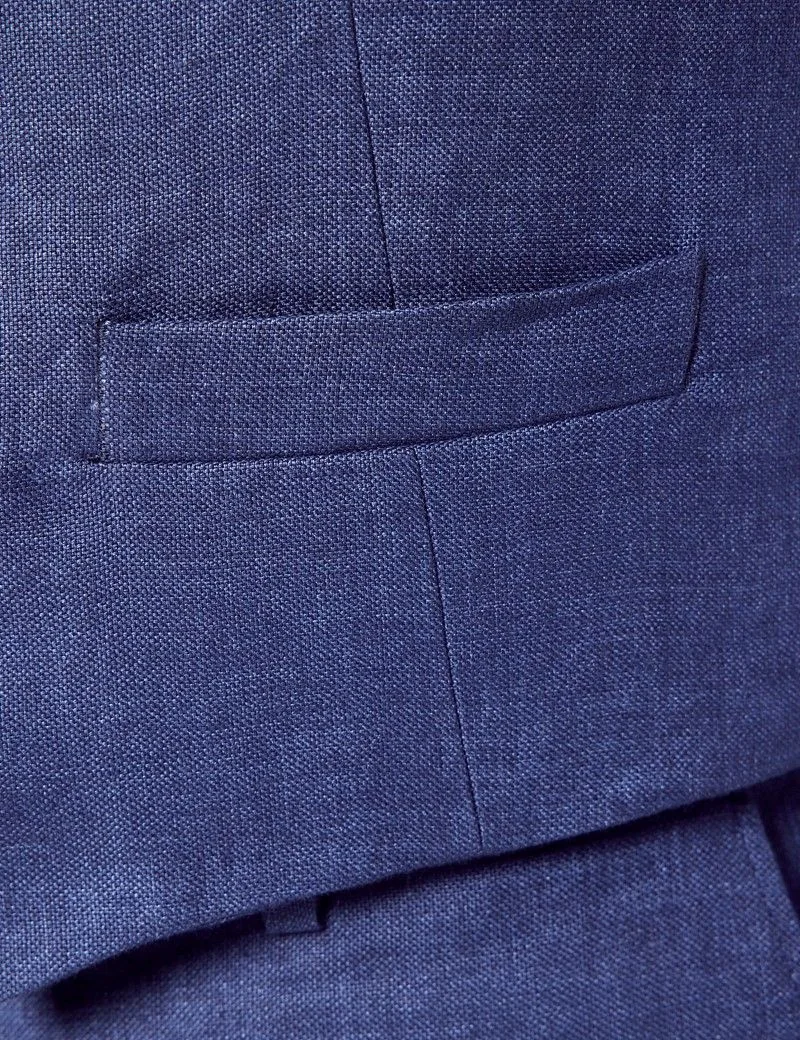 Tailored Fit Royal Blue Semi Plain 1913 Linen Waistcoat thumbnail 4