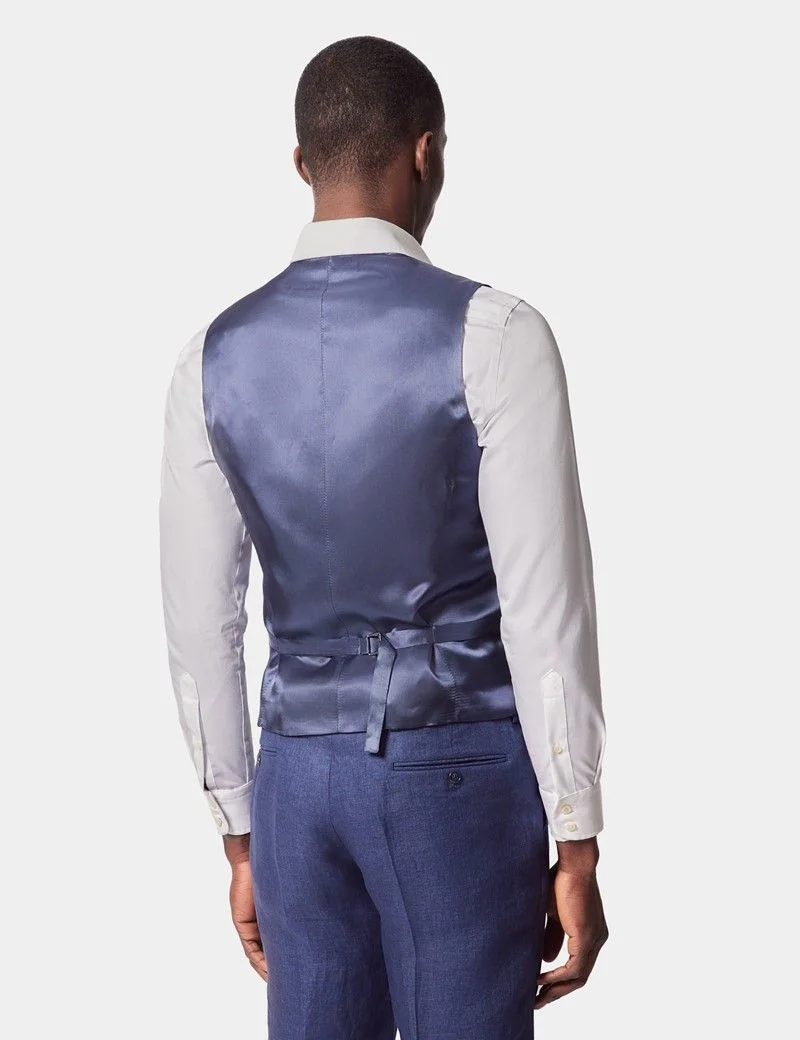 Tailored Fit Royal Blue Semi Plain 1913 Linen Waistcoat thumbnail 5
