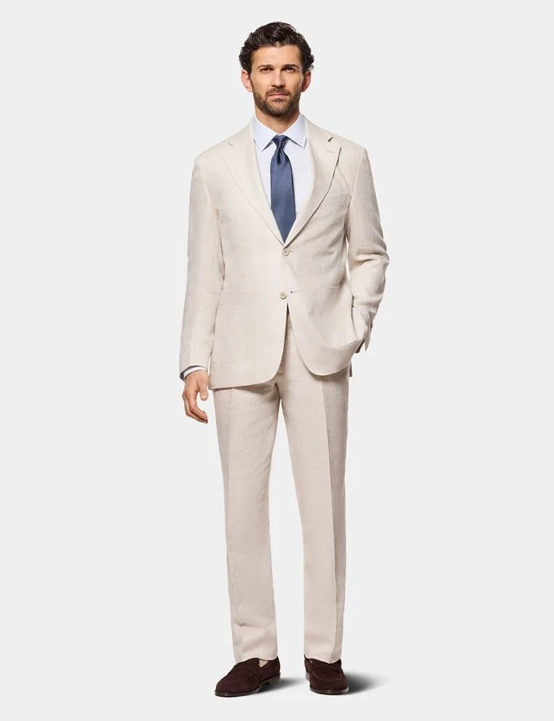 Tailored Fit Stone Linen Suit Jacket thumbnail 6