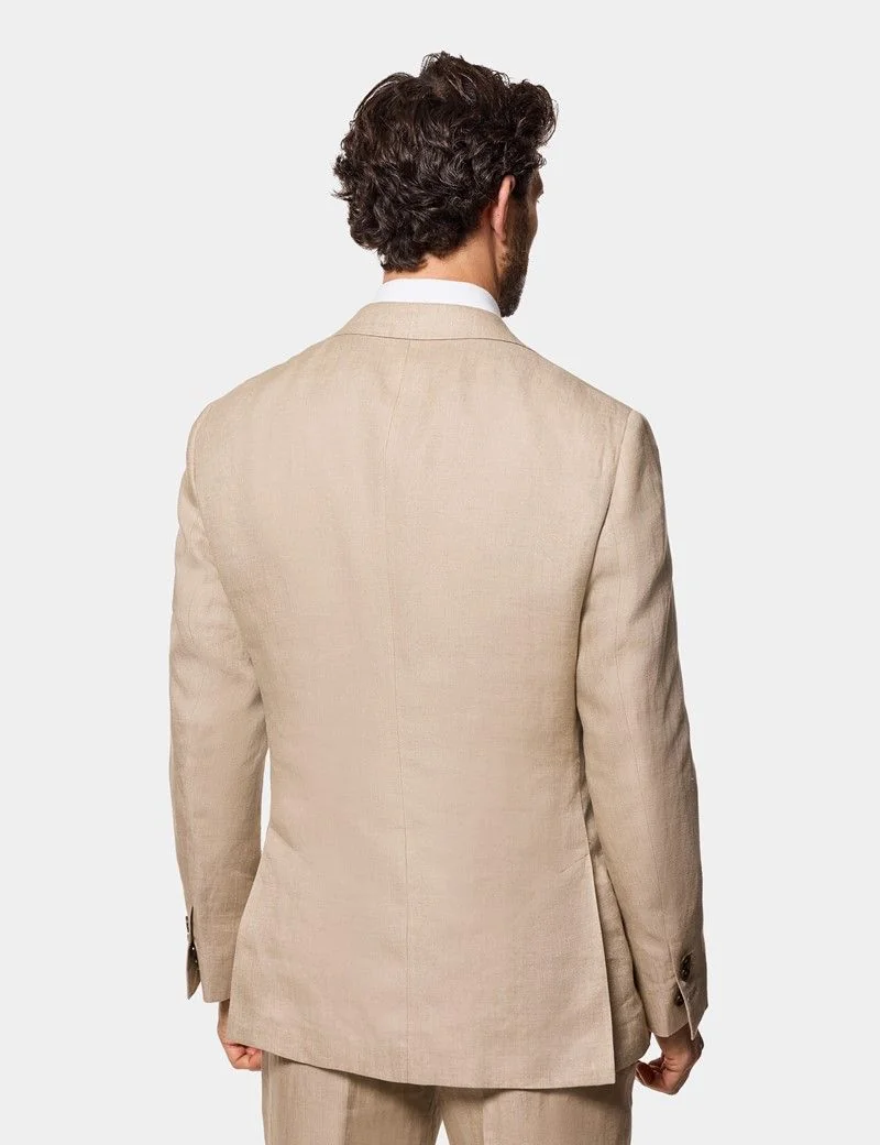 Tailored Fit Taupe Hopsack Linen Suit Jacket thumbnail 6