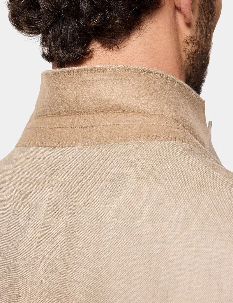 Tailored Fit Taupe Hopsack Linen Suit Jacket thumbnail 7
