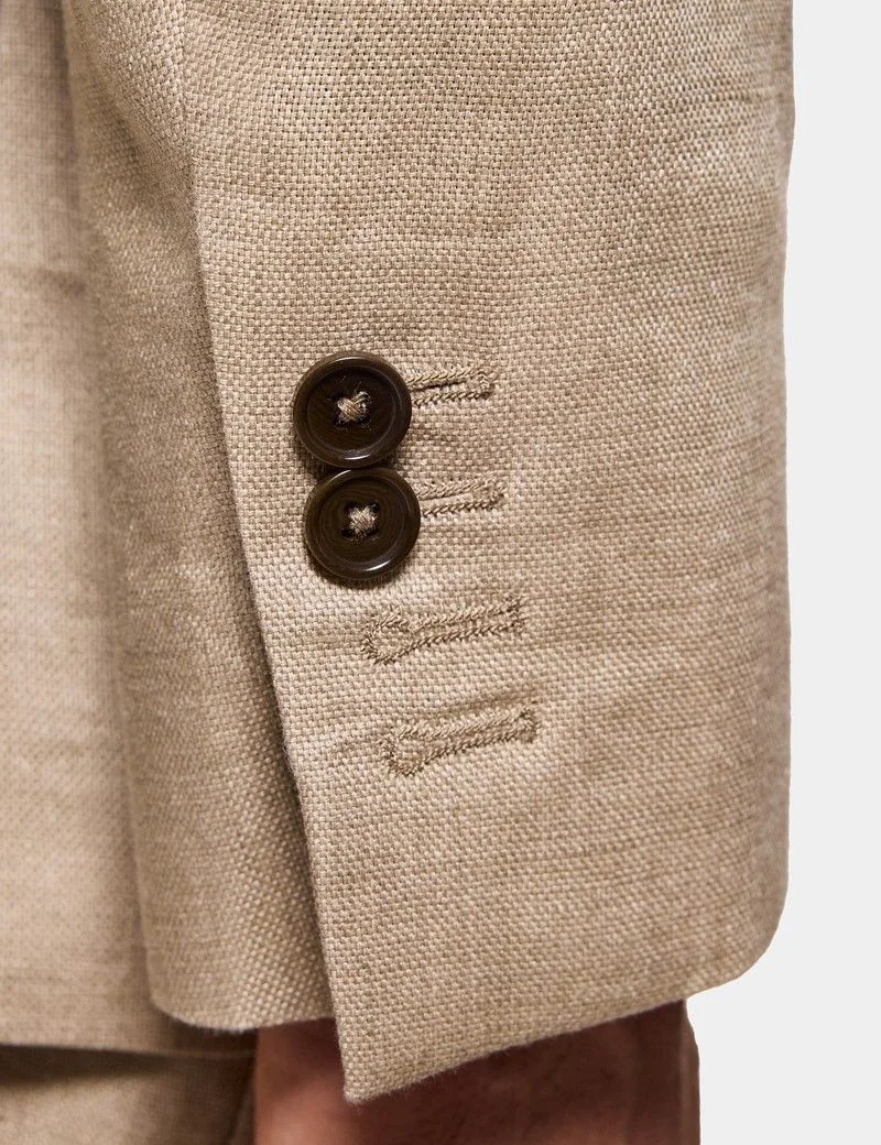 Tailored Fit Taupe Hopsack Linen Suit thumbnail 9