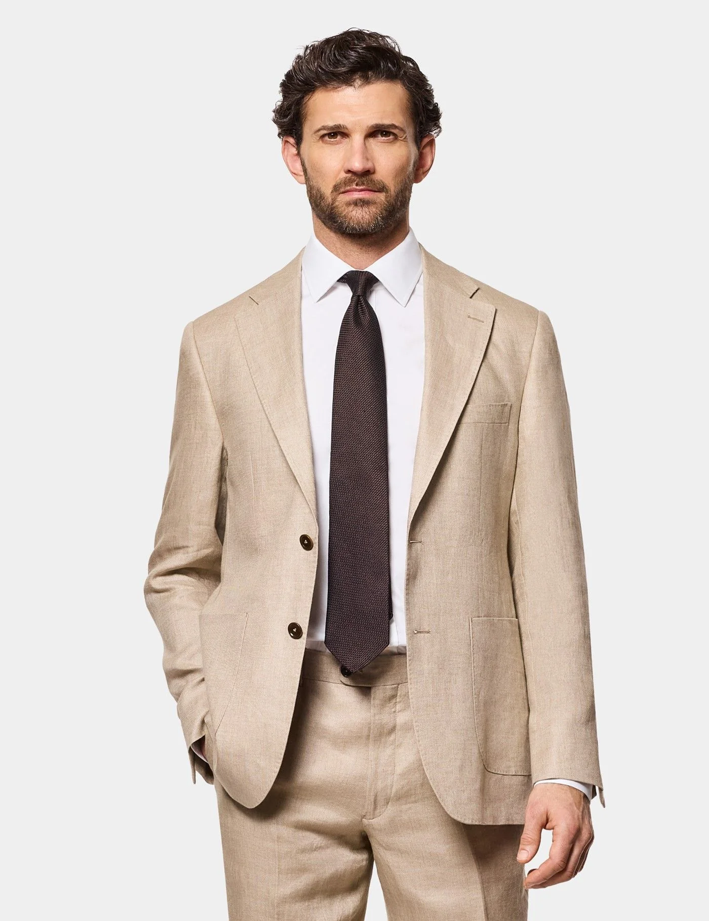 Tailored Fit Taupe Hopsack Linen Suit primary image