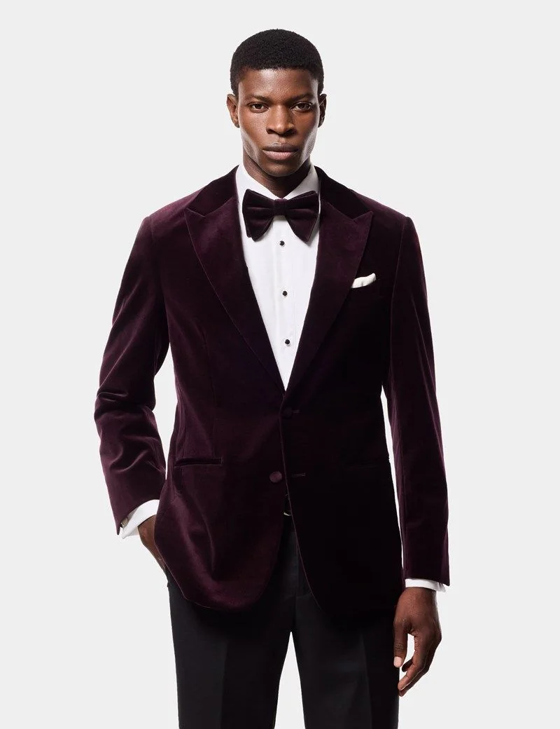 Tailored Fit Wine Velvet Jacket thumbnail 2