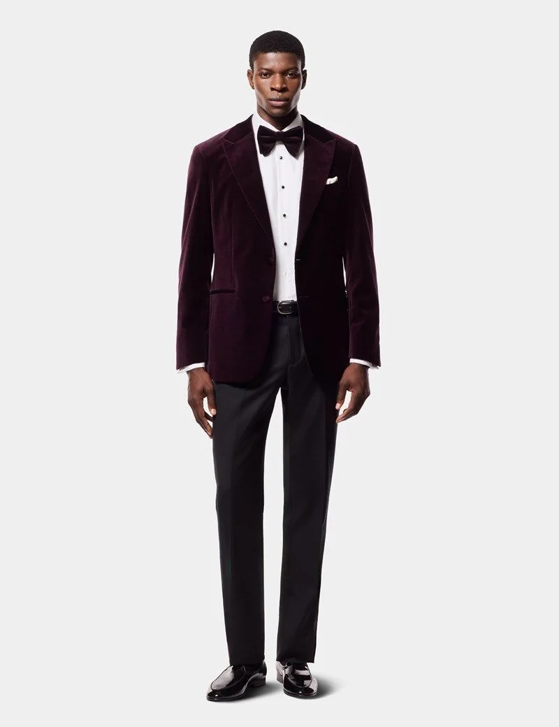 Tailored Fit Wine Velvet Jacket thumbnail 3