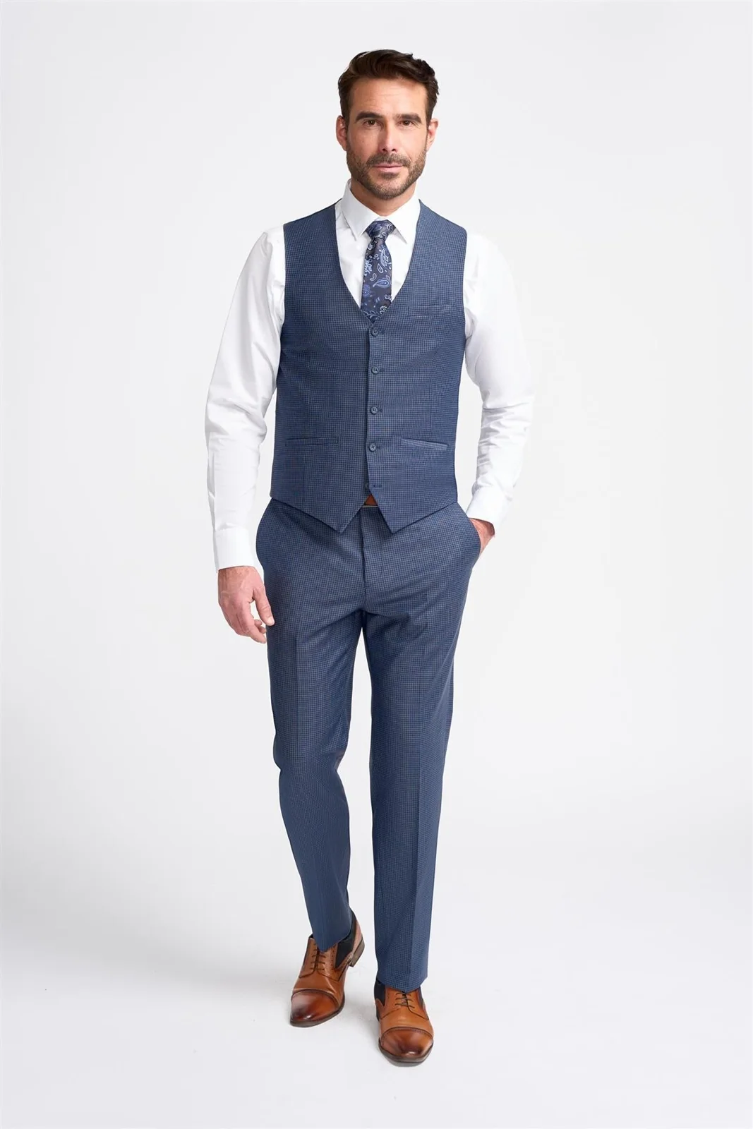 Bond Navy Check Waistcoat thumbnail 2