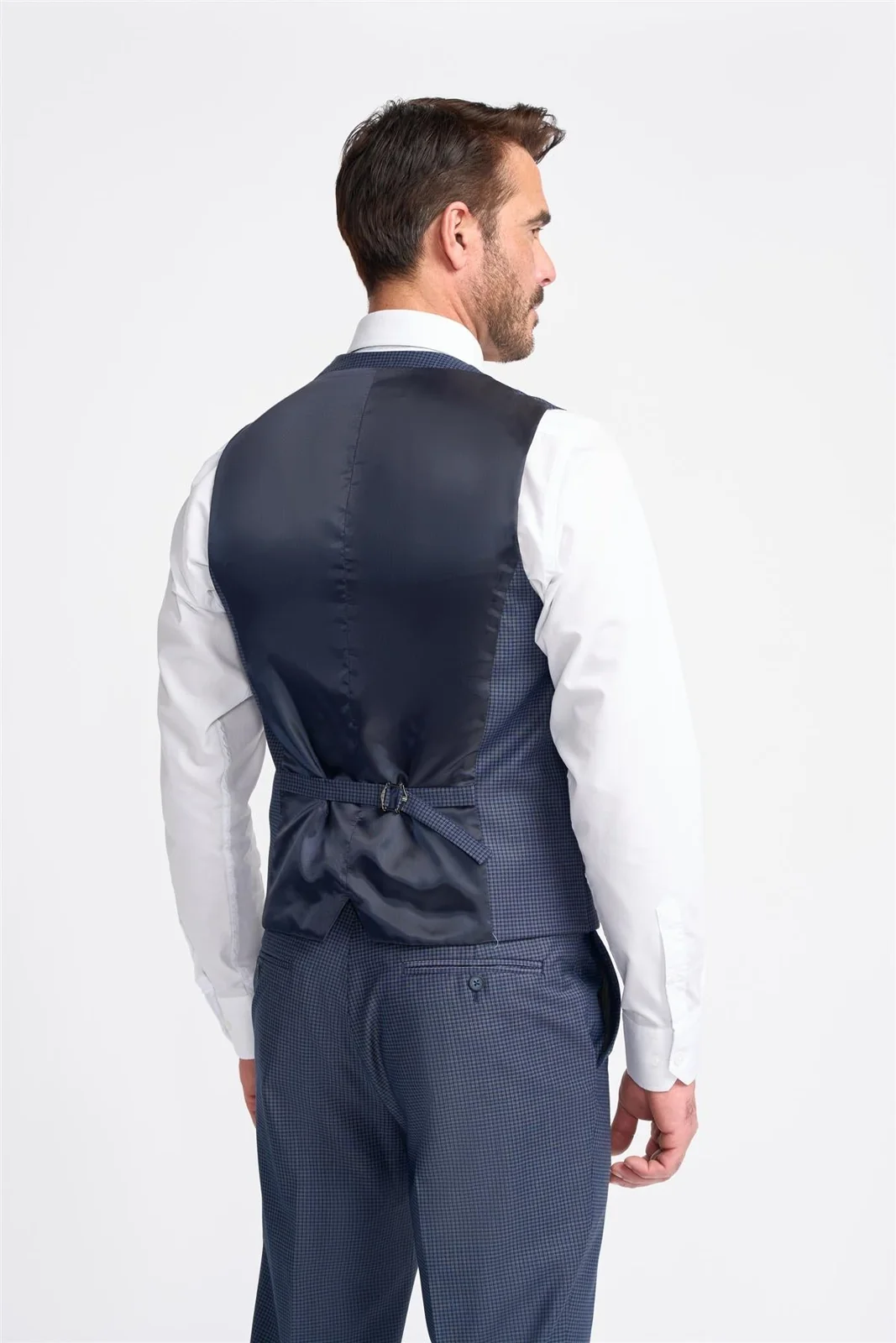 Bond Navy Check Waistcoat thumbnail 3