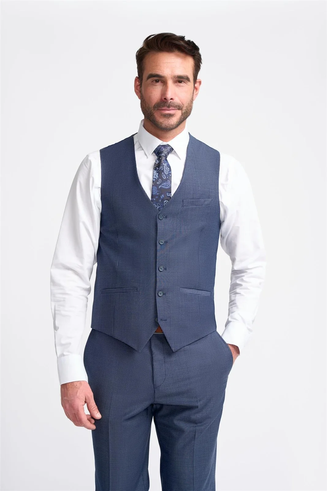 Bond Navy Check Waistcoat primary image