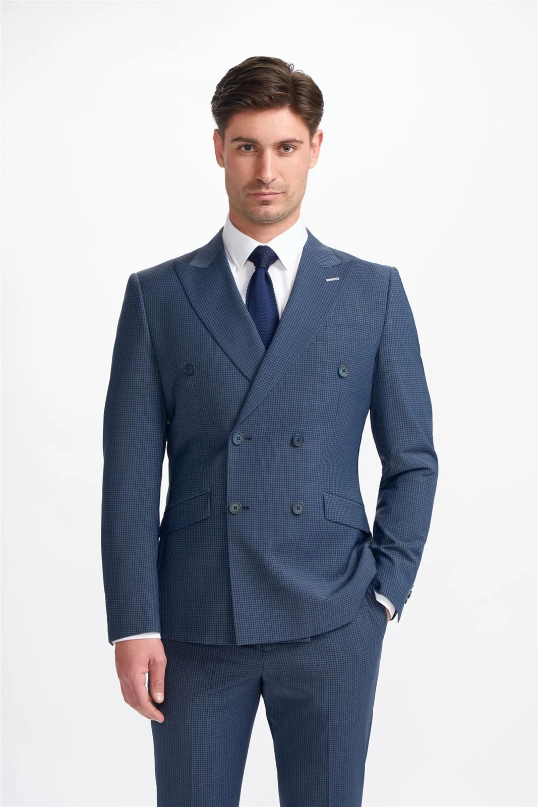 Bond Wool Rich Navy Check Double Breasted Two Piece Suit thumbnail 2