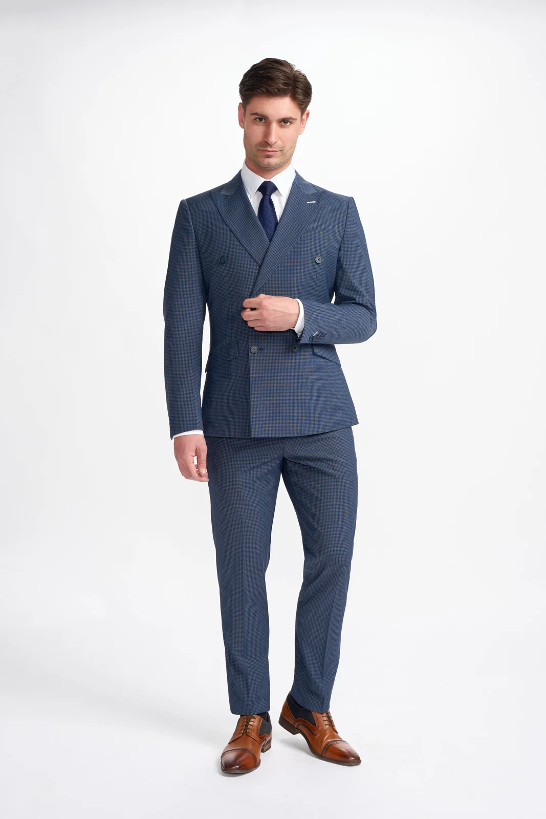 Bond Wool Rich Navy Check Double Breasted Two Piece Suit primary image