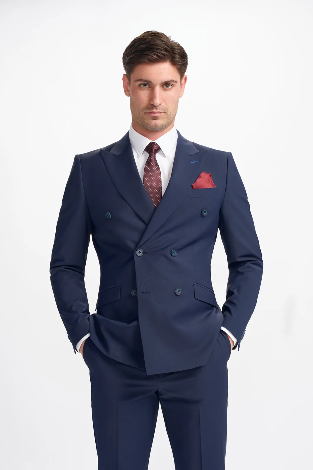 Bond Wool Rich Navy Double Breasted Two Piece Suit thumbnail 2