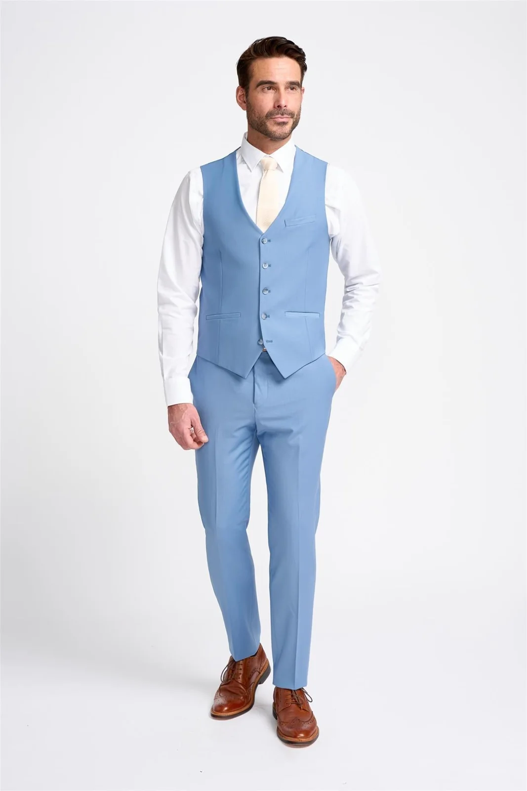 Bond Wool Rich Ocean Blue Waistcoat thumbnail 2