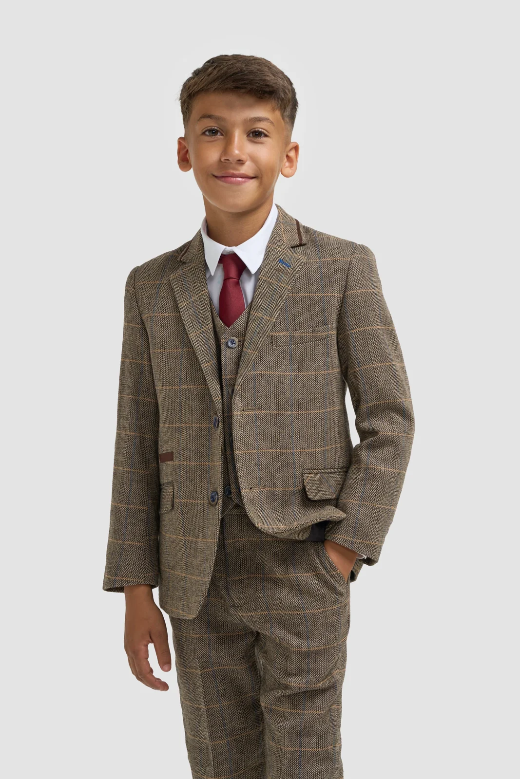 Boys Albert Brown Tweed Check Suit thumbnail 2