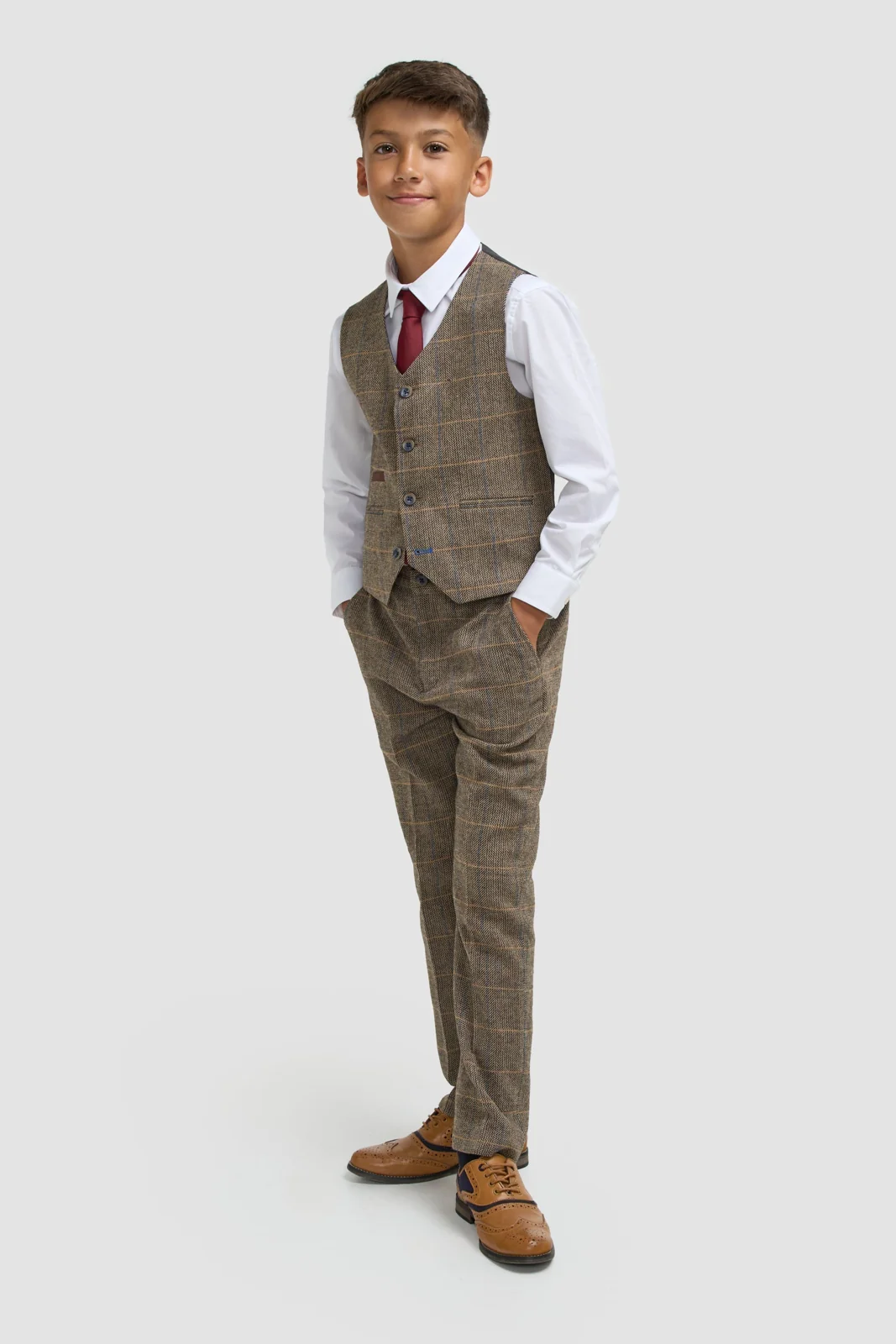 Boys Albert Brown Tweed Check Suit thumbnail 5