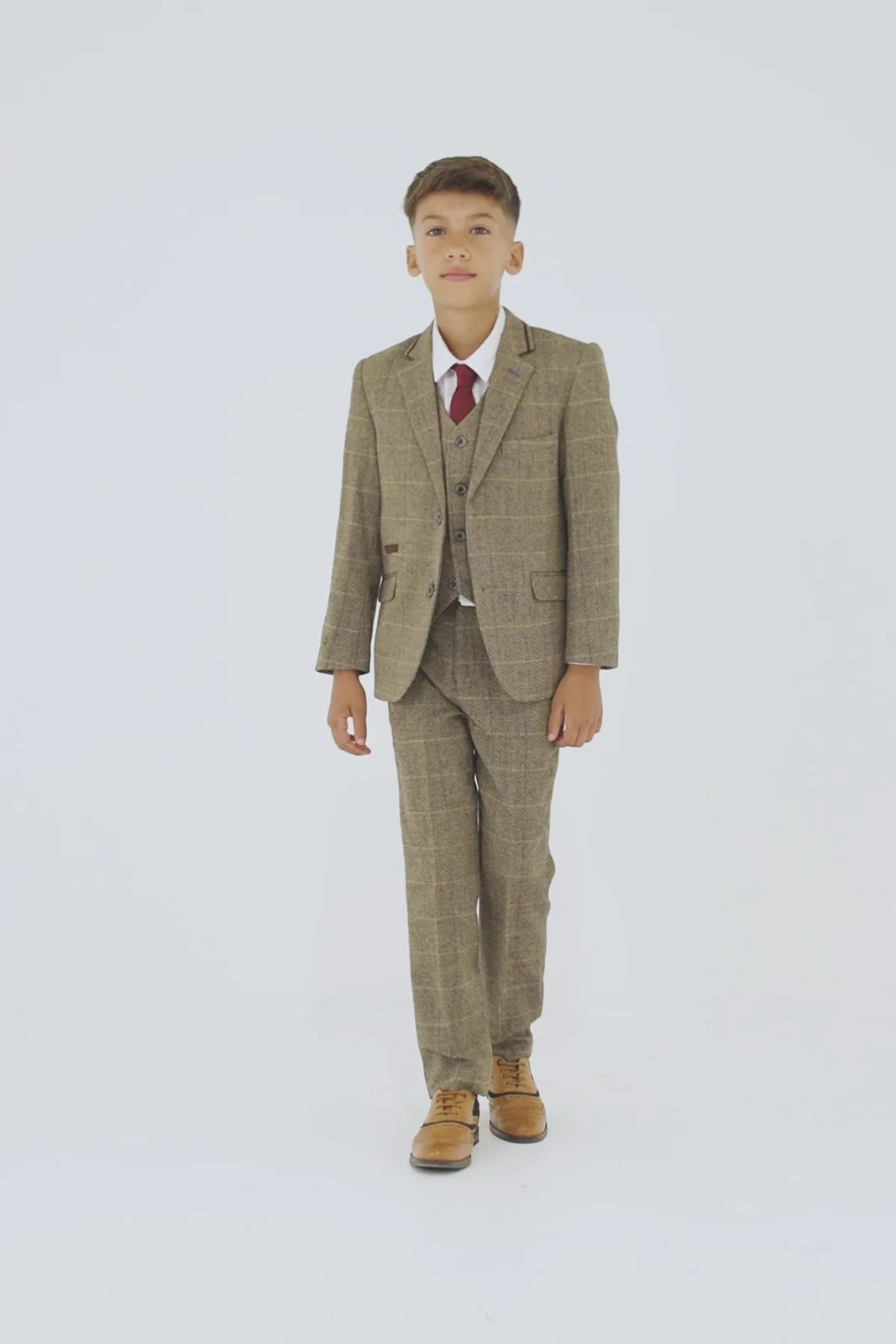 Boys Albert Brown Tweed Check Suit thumbnail 7