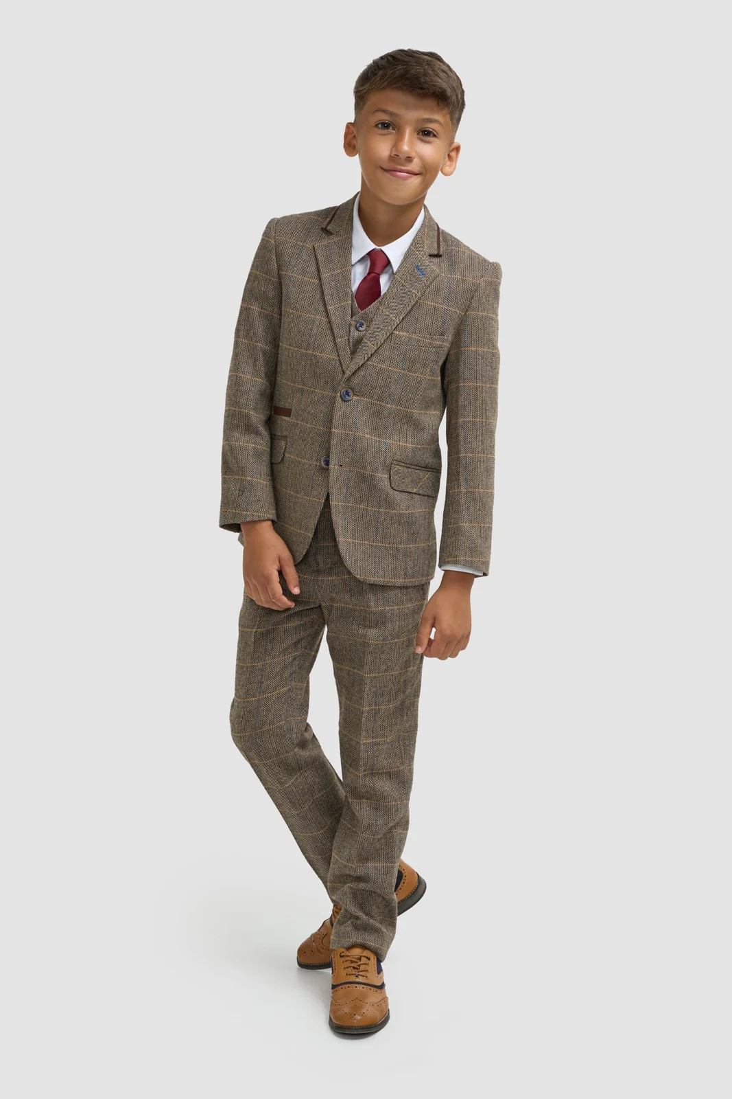 Boys Albert Brown Tweed Check Suit primary image