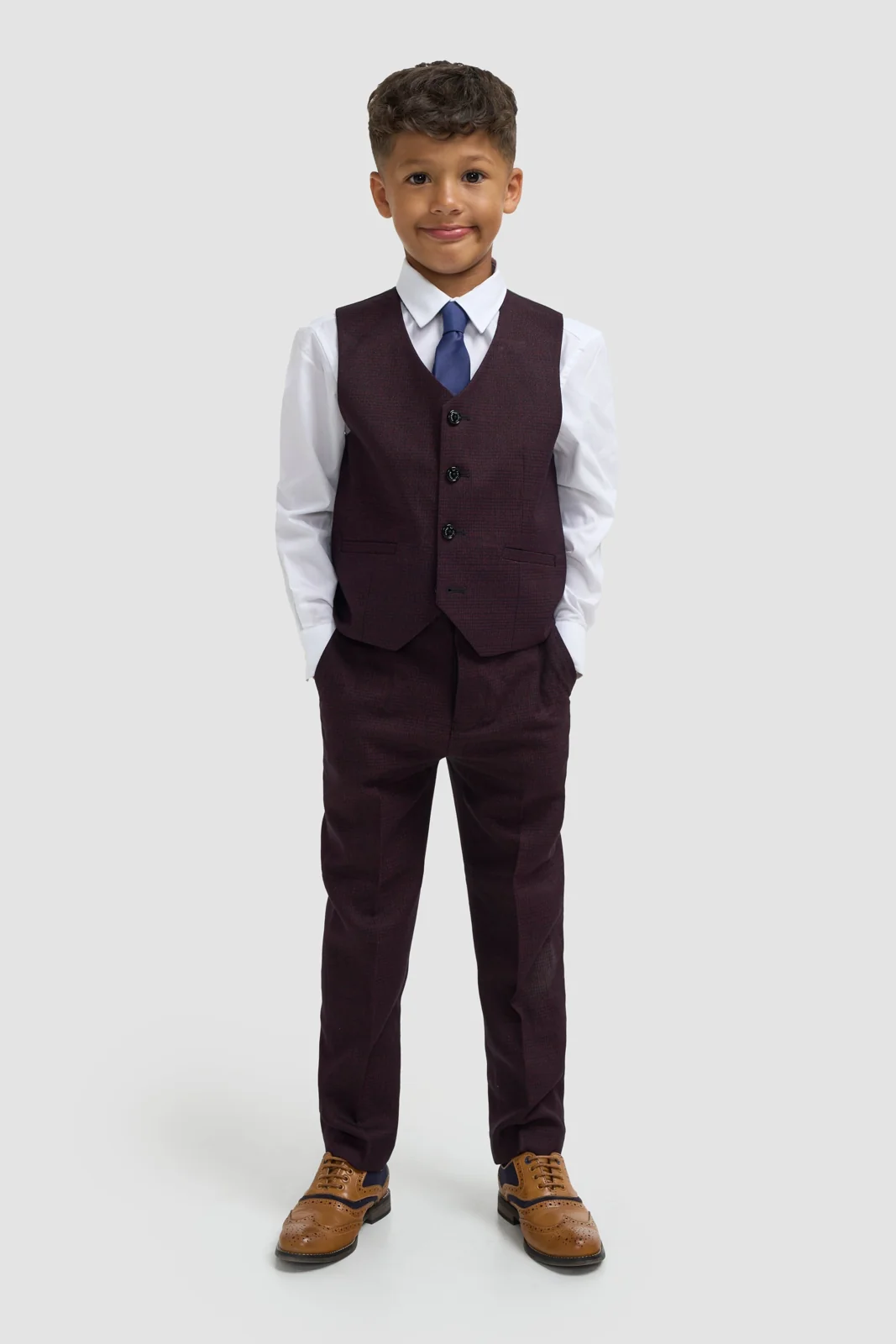 Boys Caridi Wine Three Piece Suit thumbnail 5