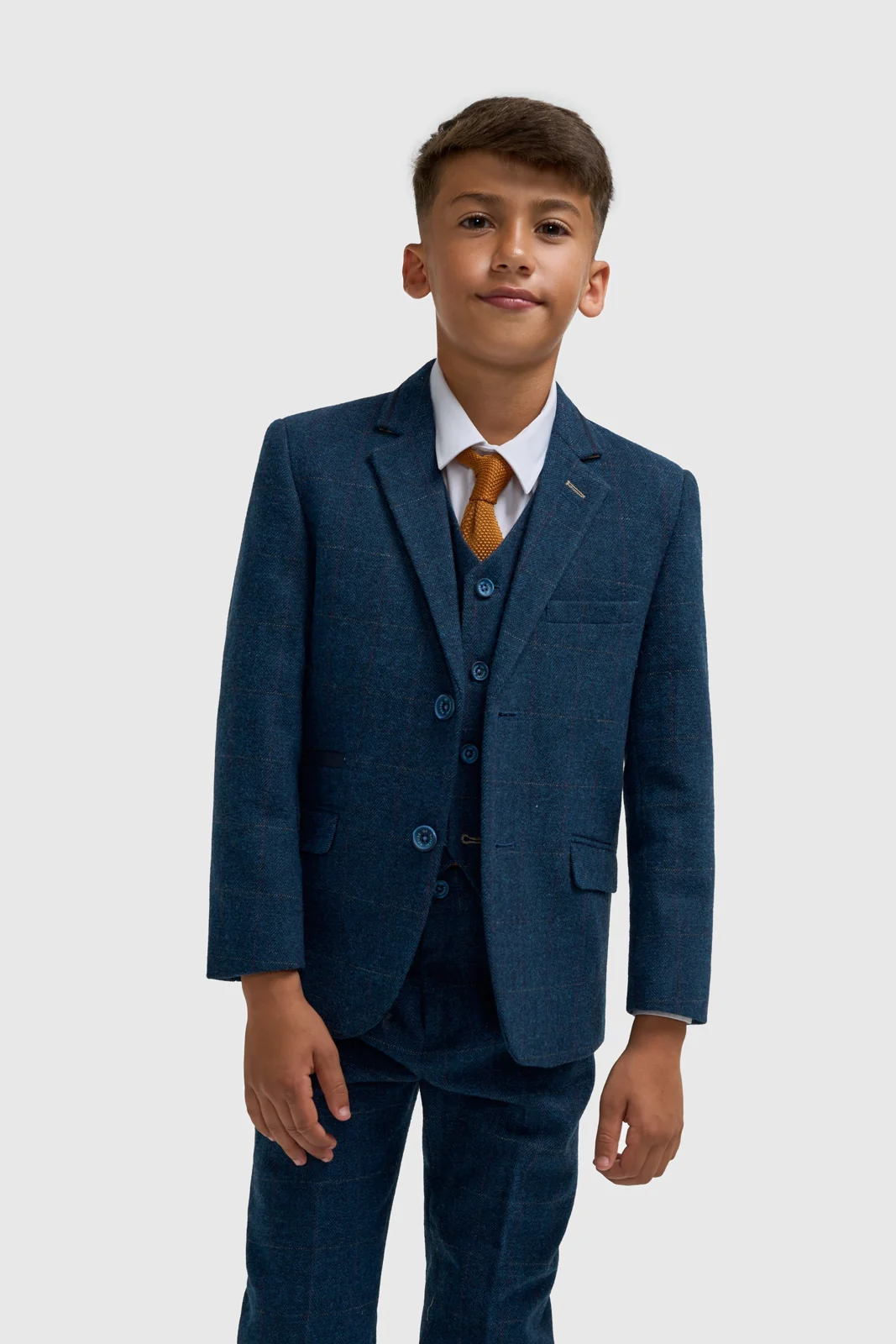 Boys Carnegi Navy Tweed Three Piece Suit thumbnail 2