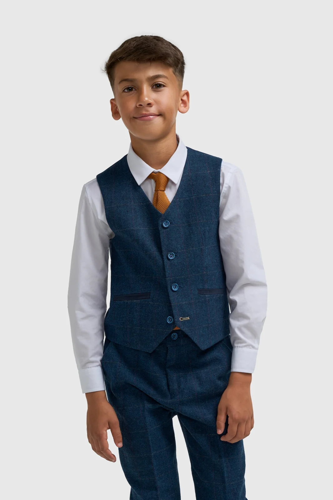 Boys Carnegi Navy Tweed Three Piece Suit thumbnail 4