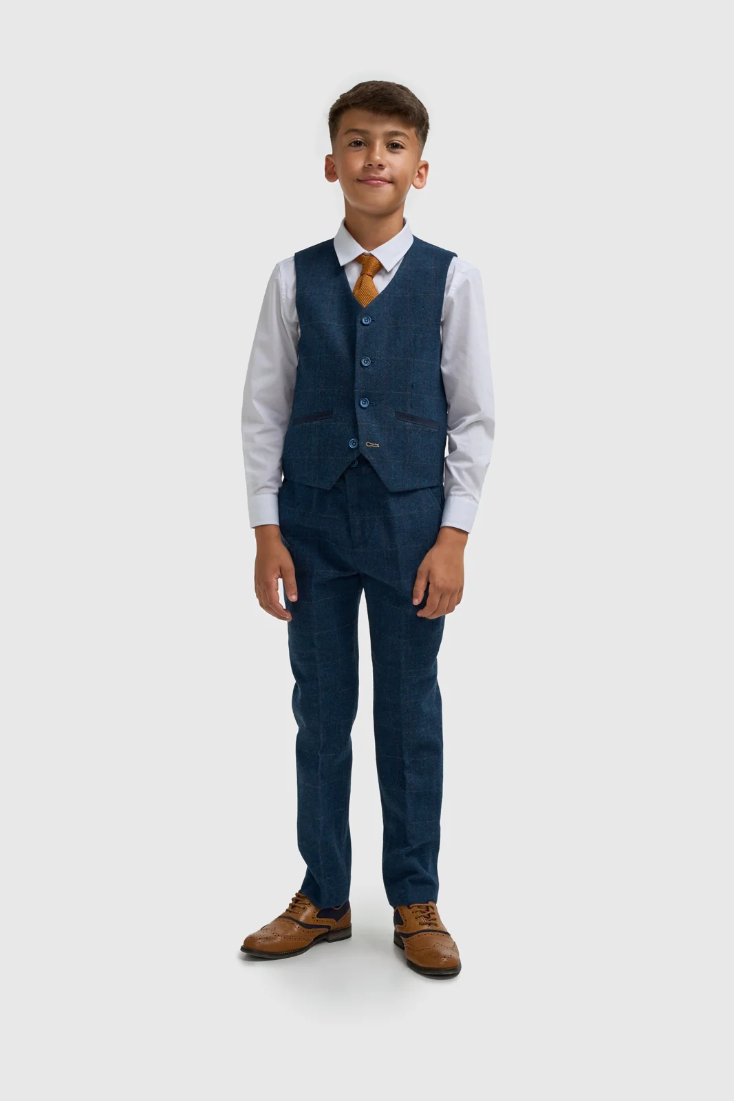 Boys Carnegi Navy Tweed Three Piece Suit thumbnail 5