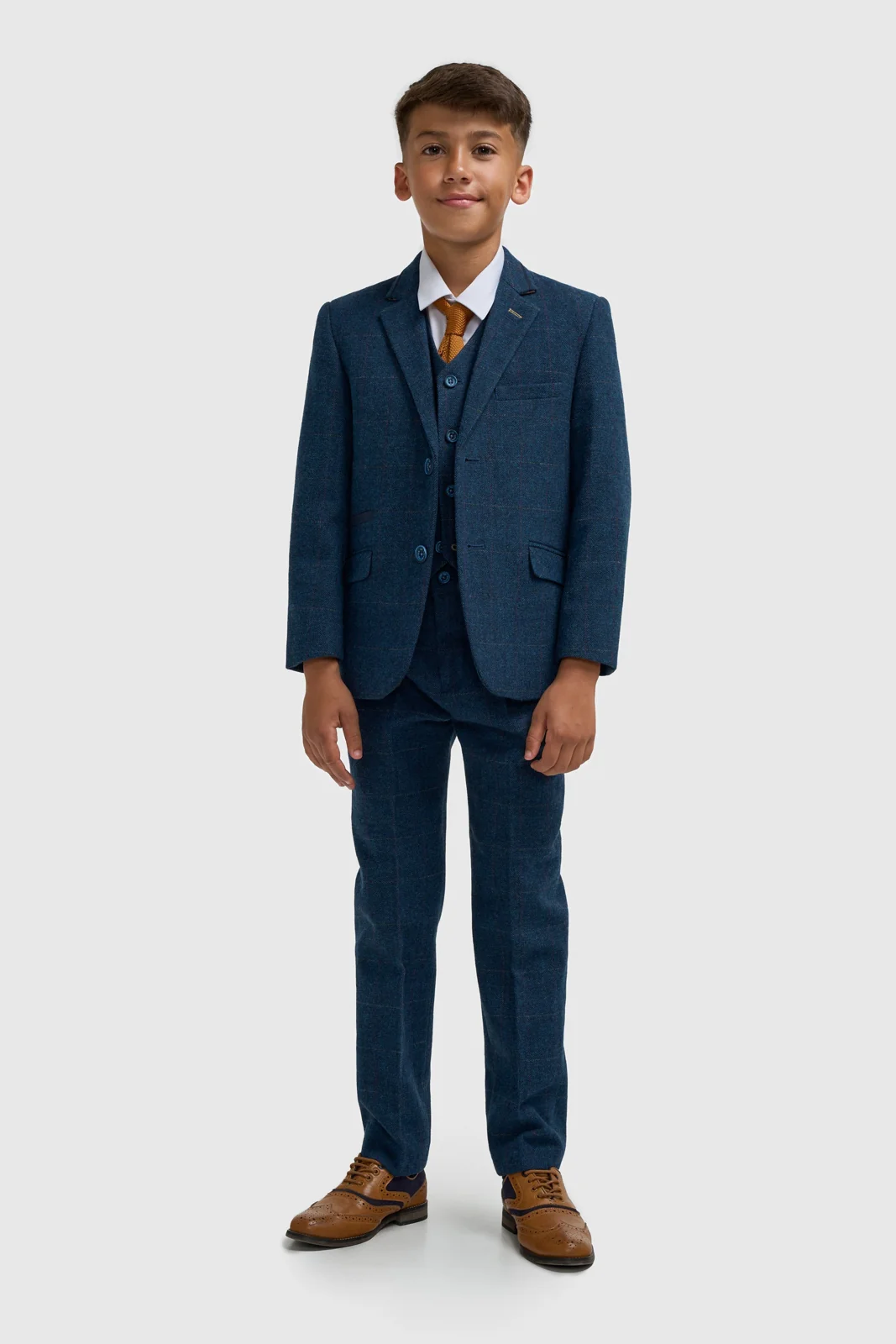 Boys Carnegi Navy Tweed Three Piece Suit primary image