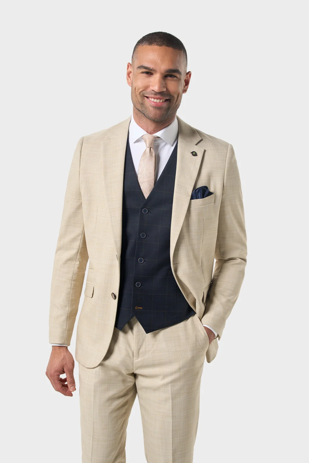 Camden Beige With Torino Navy Waistcoat thumbnail 2
