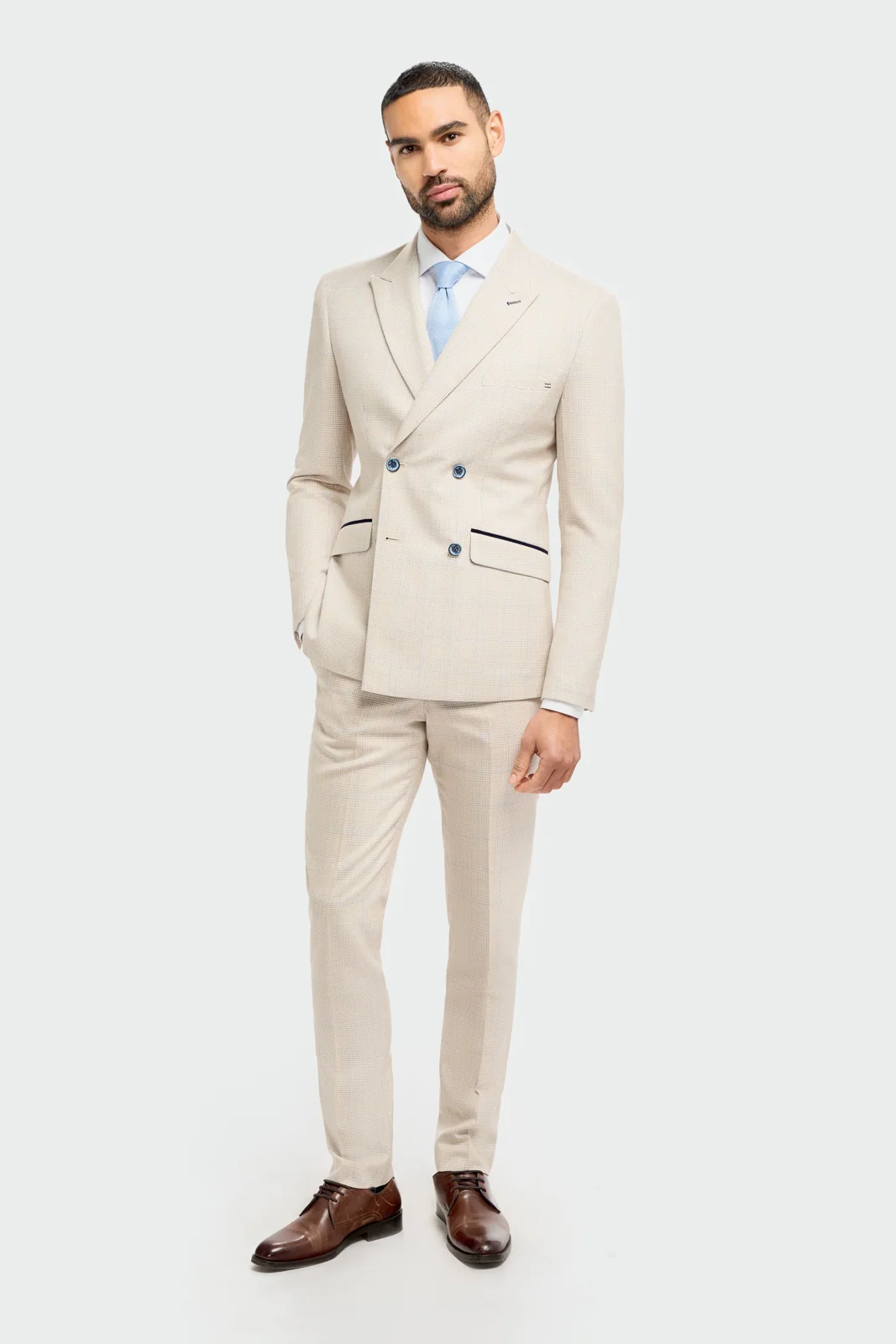 Caridi Beige Check Double Breasted Two Piece Suit primary image