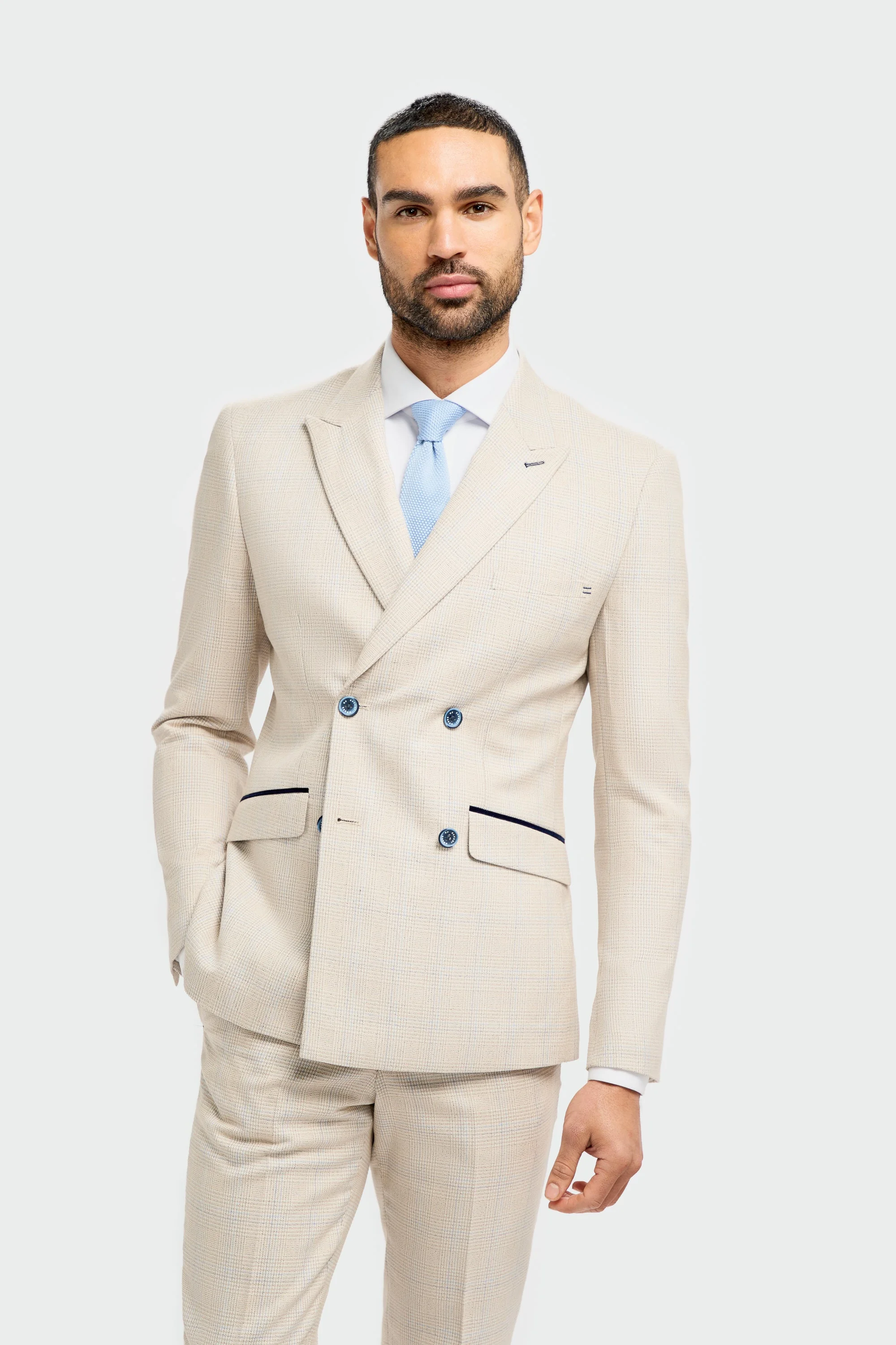 Caridi Beige Check Double Breasted Two Piece Suit thumbnail 2