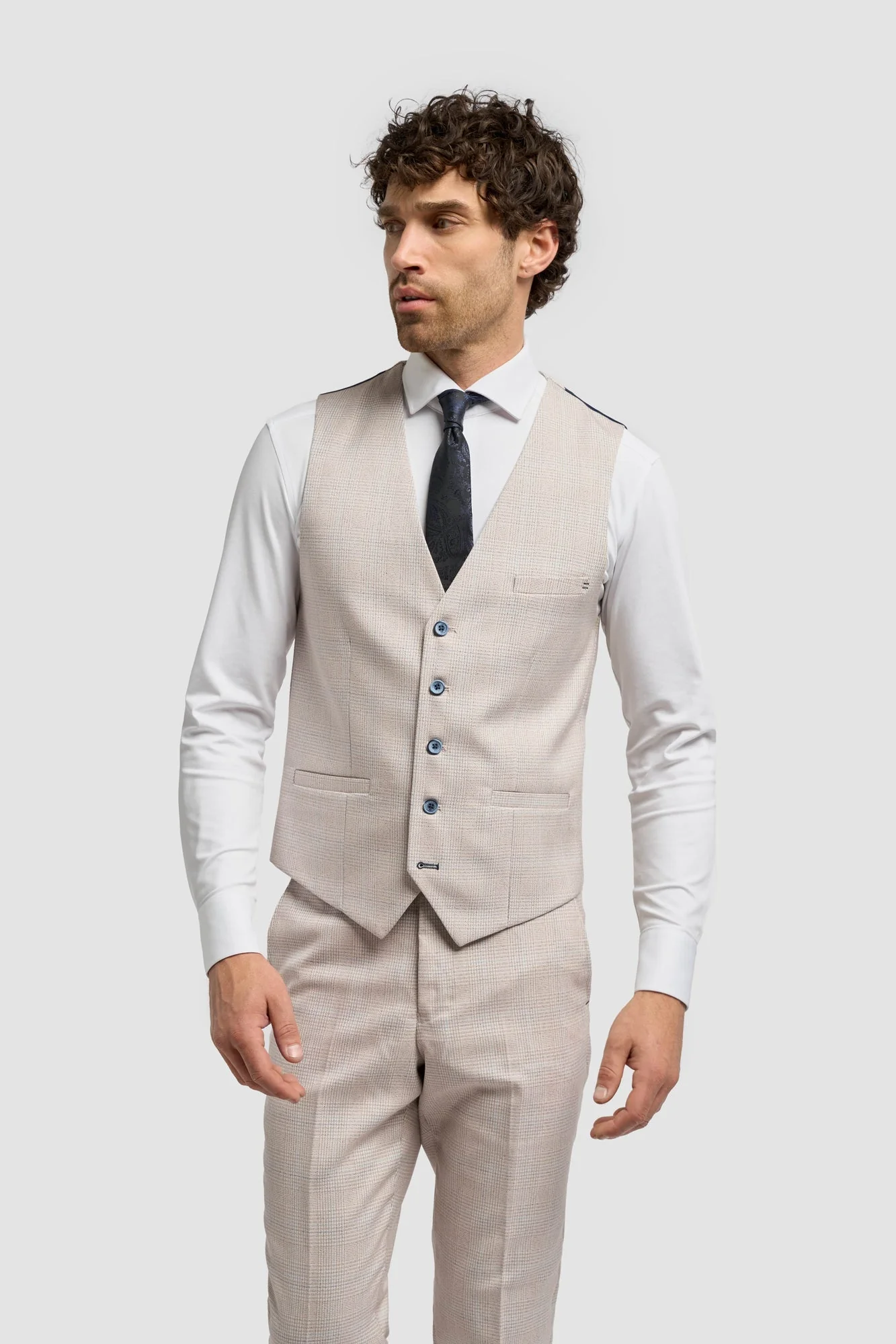 Caridi Beige Long Check Three Piece Suit thumbnail 4
